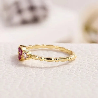 Fashion Simple 18K Yellow Gold Women Heart Ring Elegant Pink Sapphire Wedding Engagement Party Rings Women Jewelry