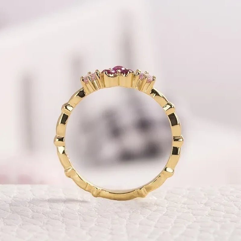 Fashion Simple 18K Yellow Gold Women Heart Ring Elegant Pink Sapphire Wedding Engagement Party Rings Women Jewelry - WORLD TIME VISITS