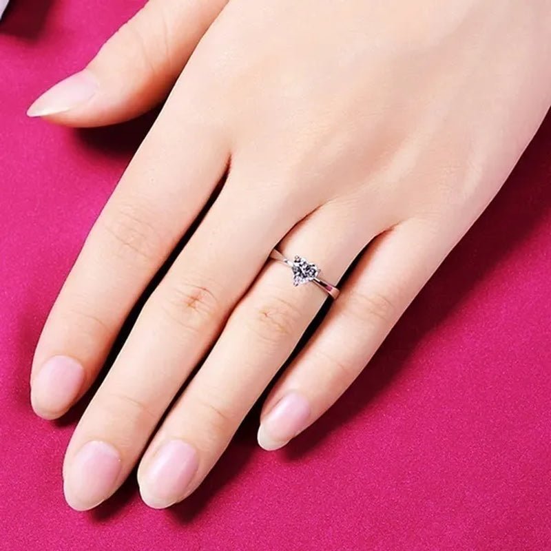 Fashion Simple Silver color Heart - shaped Diamond Engagement Wedding Anniversary Ring Size 6 - 12 Bague Femme - WORLD TIME VISITS