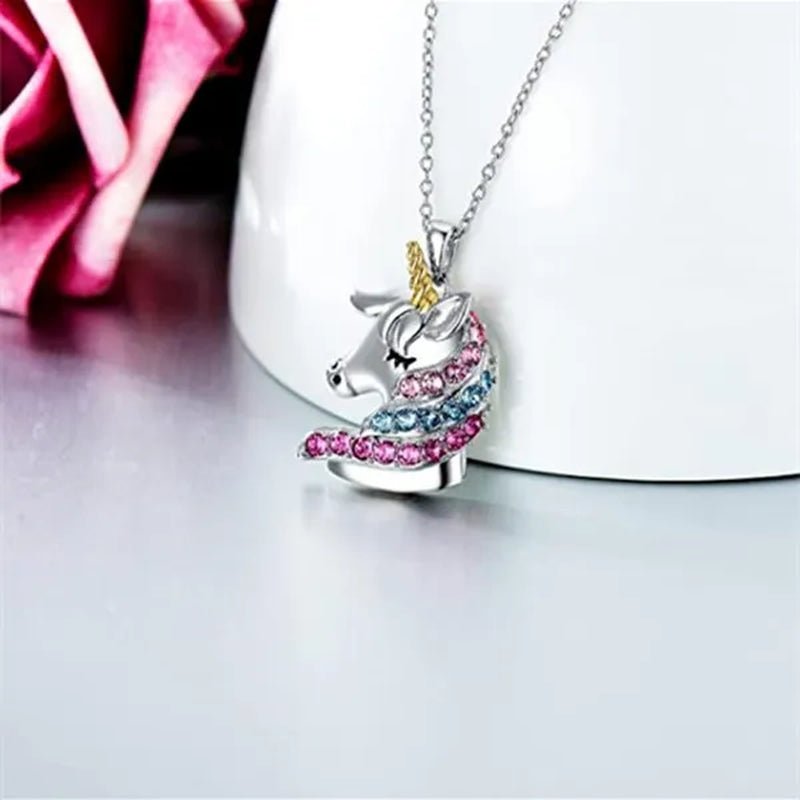 Fashion Unicorn Zircon Necklace Animal Horse Pendant Engagement Necklaces for Women Animal Jewelry Wedding Accessories Birthday Anniversary Gift - WORLD TIME VISITS