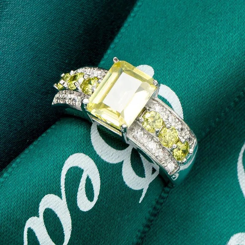 Fashion women 925 sterling  silver Citrine & white topaz gemstones Rings Size 6 7 8 9 10