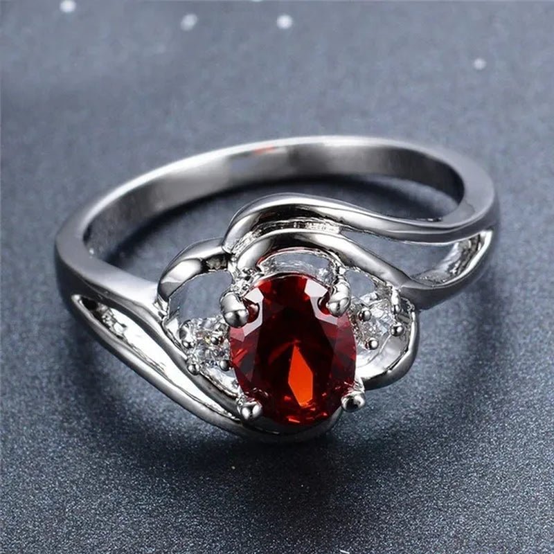 Fashion Women 925 Sterling Silver Oval Cut Natural Red Ruby Gemstone Wedding Ring - WORLD TIME VISITS