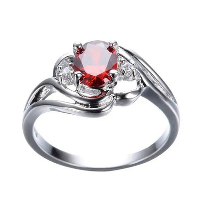Fashion Women 925 Sterling Silver Oval Cut Natural Red Ruby Gemstone Wedding Ring - WORLD TIME VISITS