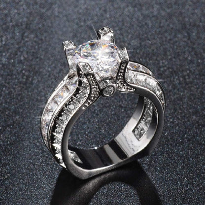 Fashion Women 925 Sterling Silver Ring,White Topaz Cubic Zirconia CZ Diamond Elegant Eternity Engagement Wedding Band Ring Size 6-10 (US Code 6)