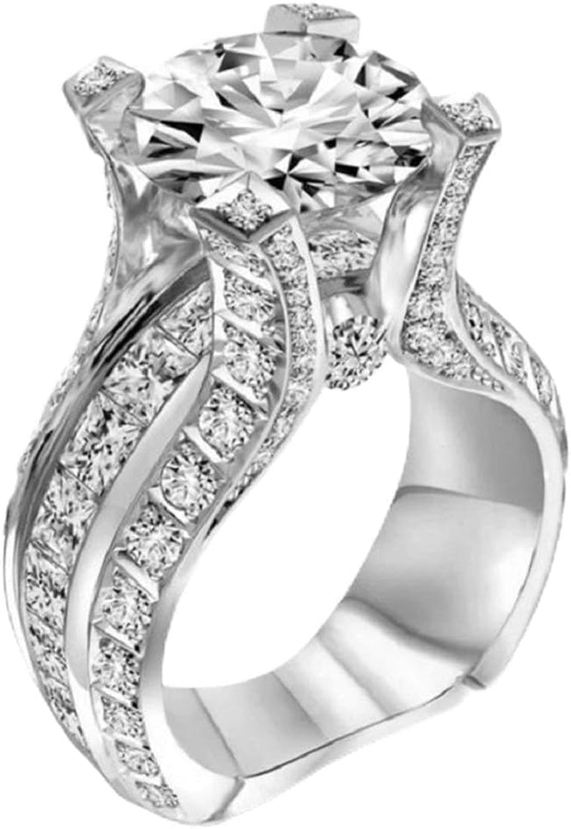 Fashion Women 925 Sterling Silver Ring,White Topaz Cubic Zirconia CZ Diamond Elegant Eternity Engagement Wedding Band Ring Size 6 - 10 (US Code 6) - WORLD TIME VISITS