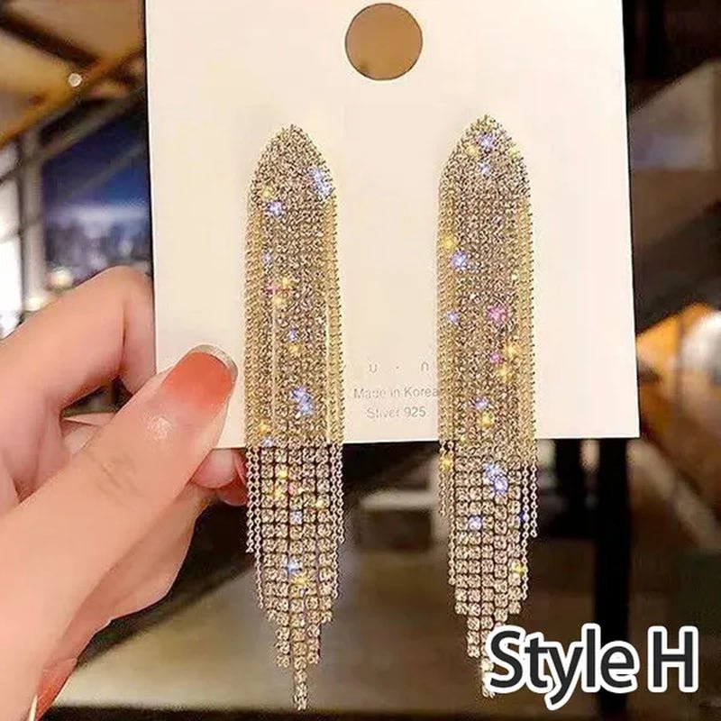 Fashion Women Clear Rhinestone Long Tassel Earrings 925 Silver Needle Temperament Earring Luxury Lady Party Drop Earrings