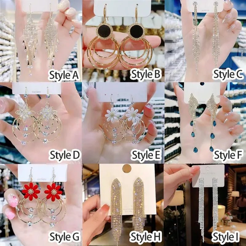 Fashion Women Clear Rhinestone Long Tassel Earrings 925 Silver Needle Temperament Earring Luxury Lady Party Drop Earrings - WORLD TIME VISITS