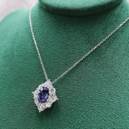 Fashion Women Gemstone Necklace Blue Sapphire Necklace Bridal Romantic Wedding Necklace Jewelry