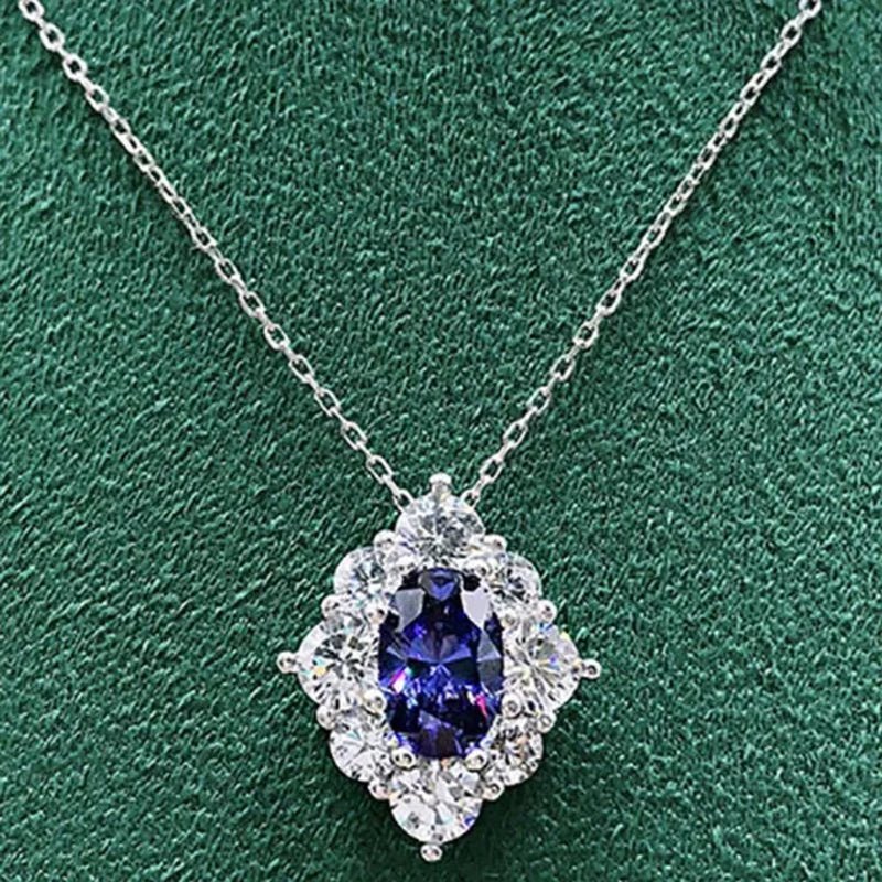 Fashion Women Gemstone Necklace Blue Sapphire Necklace Bridal Romantic Wedding Necklace Jewelry - WORLD TIME VISITS