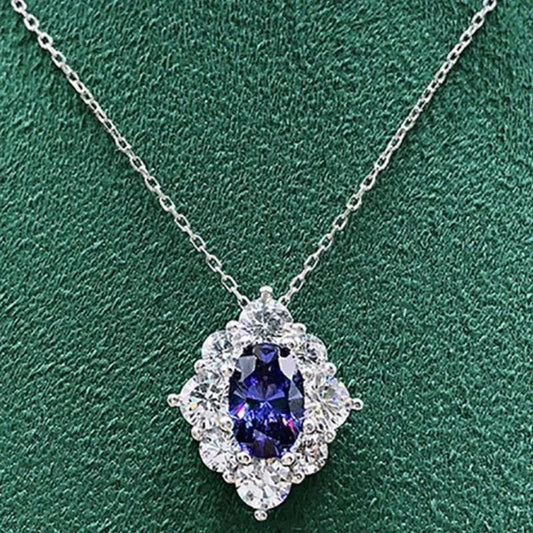Fashion Women Gemstone Necklace Blue Sapphire Necklace Bridal Romantic Wedding Necklace Jewelry - WORLD TIME VISITS
