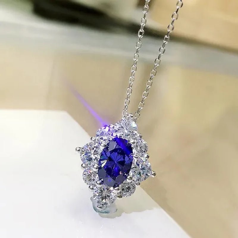 Fashion Women Gemstone Necklace Blue Sapphire Necklace Bridal Romantic Wedding Necklace Jewelry