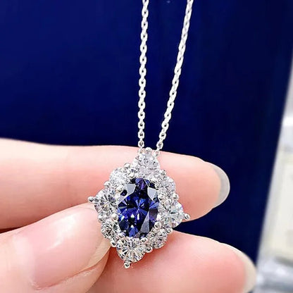 Fashion Women Gemstone Necklace Blue Sapphire Necklace Bridal Romantic Wedding Necklace Jewelry