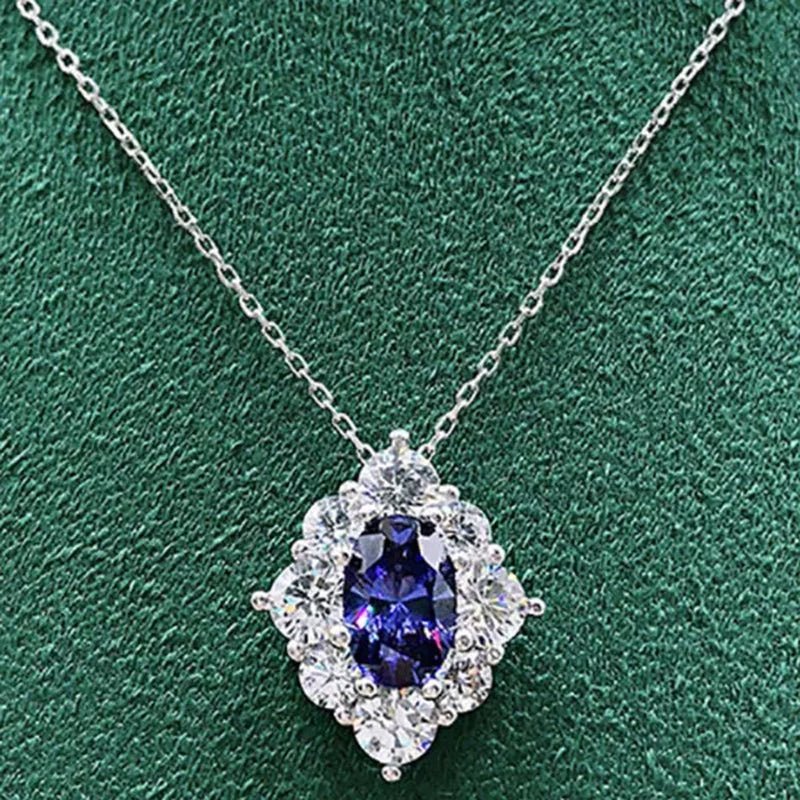 Fashion Women Gemstone Necklace Blue Sapphire Necklace Bridal Romantic Wedding Necklace Jewelry - WORLD TIME VISITS