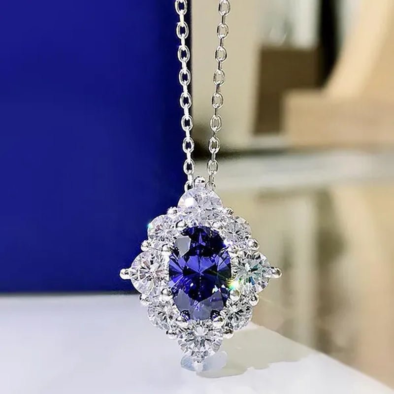 Fashion Women Gemstone Necklace Blue Sapphire Necklace Bridal Romantic Wedding Necklace Jewelry