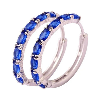 Fashion Women Oval Cut Amethyst Pink & White & Blue Topaz & Black Spinel & Morganite & Sapphire Quartz & Spinel & Emerald & Gemstone Ear Clip Hoop Silver Earrings