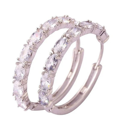 Fashion Women Oval Cut Amethyst Pink & White & Blue Topaz & Black Spinel & Morganite & Sapphire Quartz & Spinel & Emerald & Gemstone Ear Clip Hoop Silver Earrings - WORLD TIME VISITS