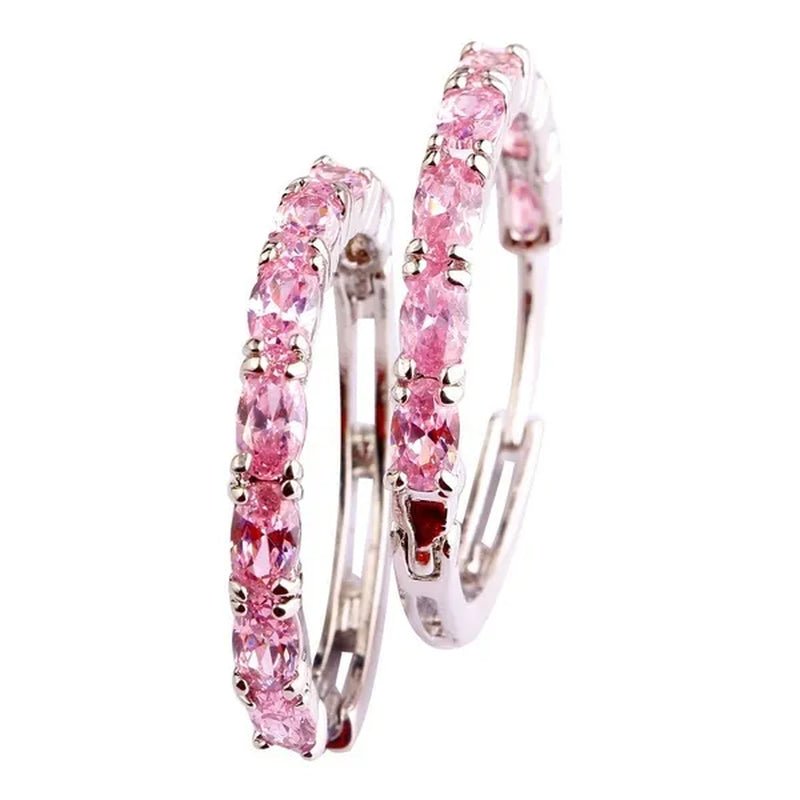 Fashion Women Oval Cut Amethyst Pink & White & Blue Topaz & Black Spinel & Morganite & Sapphire Quartz & Spinel & Emerald & Gemstone Ear Clip Hoop Silver Earrings