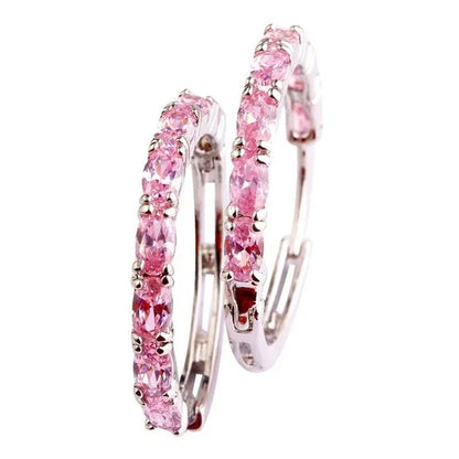 Fashion Women Oval Cut Amethyst Pink & White & Blue Topaz & Black Spinel & Morganite & Sapphire Quartz & Spinel & Emerald & Gemstone Ear Clip Hoop Silver Earrings