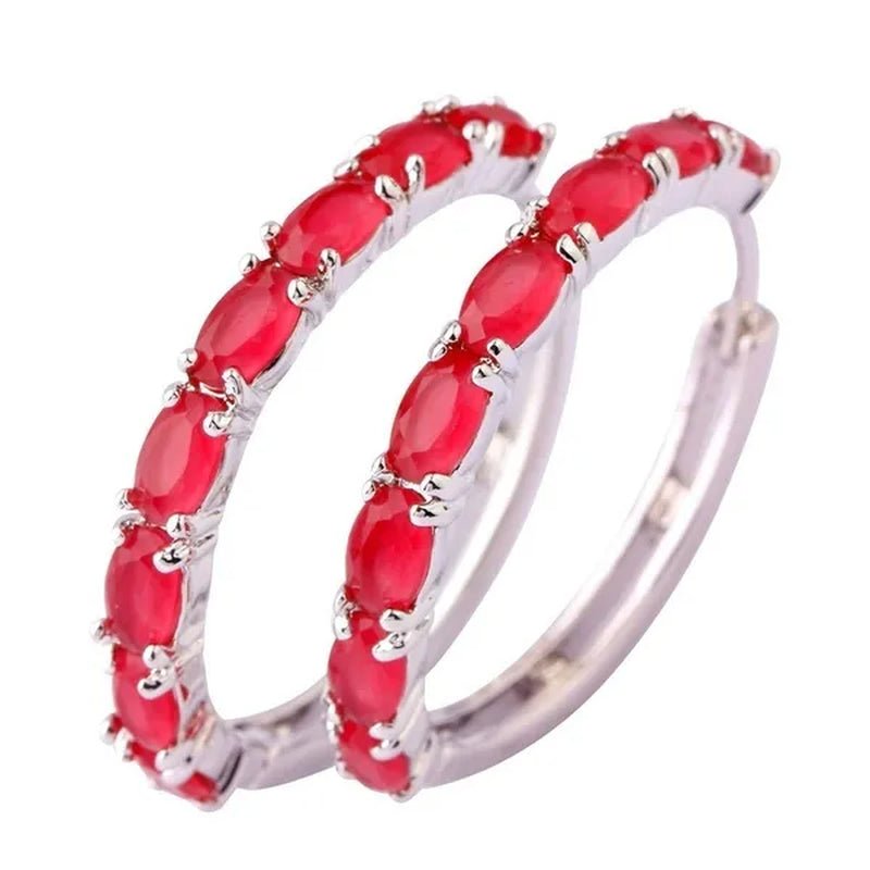 Fashion Women Oval Cut Amethyst Pink & White & Blue Topaz & Black Spinel & Morganite & Sapphire Quartz & Spinel & Emerald & Gemstone Ear Clip Hoop Silver Earrings