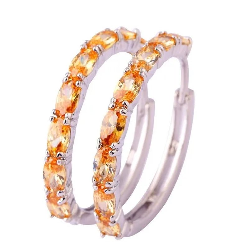 Fashion Women Oval Cut Amethyst Pink & White & Blue Topaz & Black Spinel & Morganite & Sapphire Quartz & Spinel & Emerald & Gemstone Ear Clip Hoop Silver Earrings