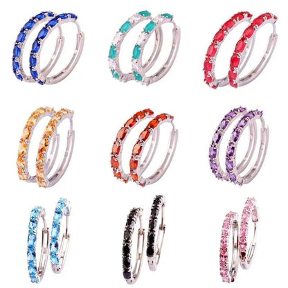 Fashion Women Oval Cut Amethyst Pink & White & Blue Topaz & Black Spinel & Morganite & Sapphire Quartz & Spinel & Emerald & Gemstone Ear Clip Hoop Silver Earrings - WORLD TIME VISITS
