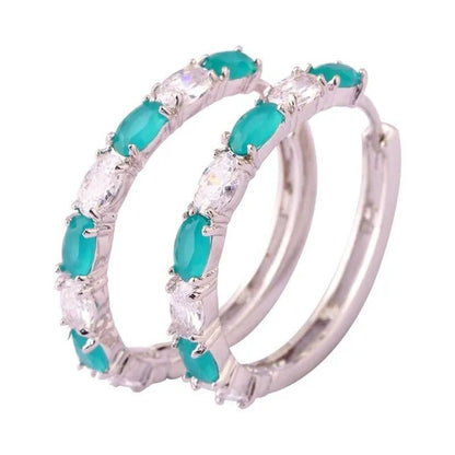 Fashion Women Oval Cut Amethyst Pink & White & Blue Topaz & Black Spinel & Morganite & Sapphire Quartz & Spinel & Emerald & Gemstone Ear Clip Hoop Silver Earrings