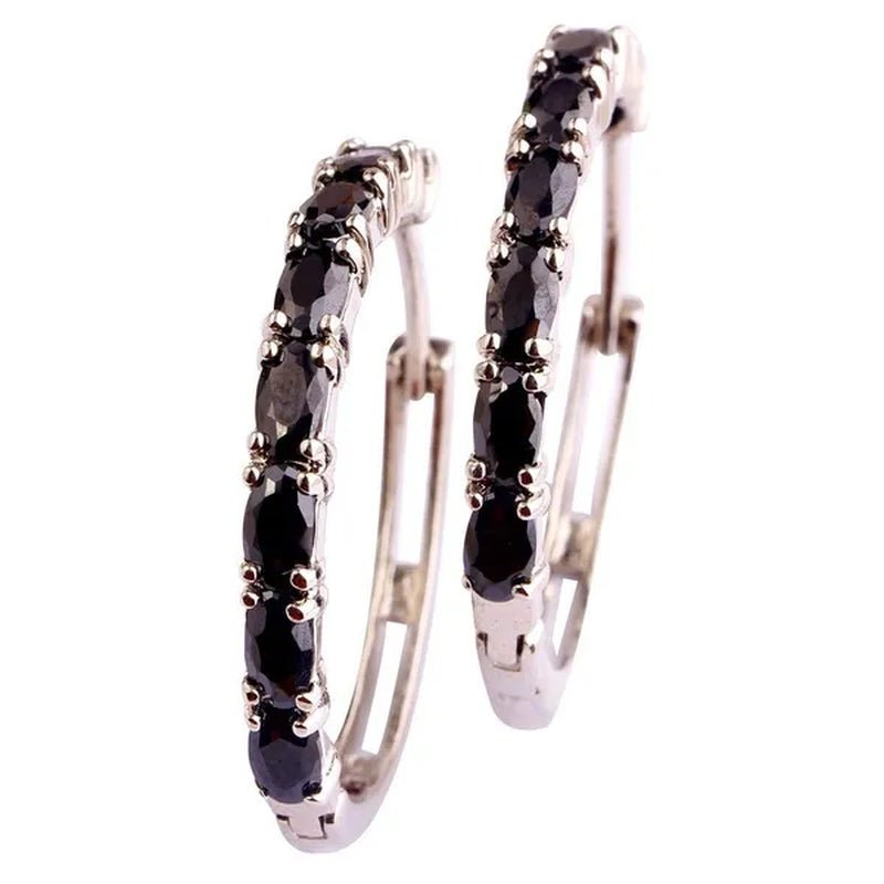 Fashion Women Oval Cut Amethyst Pink & White & Blue Topaz & Black Spinel & Morganite & Sapphire Quartz & Spinel & Emerald & Gemstone Ear Clip Hoop Silver Earrings