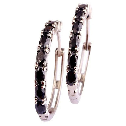 Fashion Women Oval Cut Amethyst Pink & White & Blue Topaz & Black Spinel & Morganite & Sapphire Quartz & Spinel & Emerald & Gemstone Ear Clip Hoop Silver Earrings