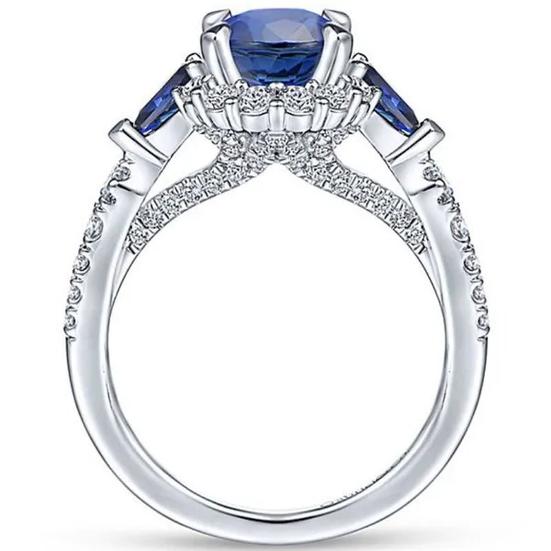 Fashionable and Exquisite 925 Standard Sterling Silver Blue Diamond Wedding Princess Ring Love Diamond Rng Size 5-11