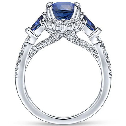 Fashionable and Exquisite 925 Standard Sterling Silver Blue Diamond Wedding Princess Ring Love Diamond Rng Size 5-11