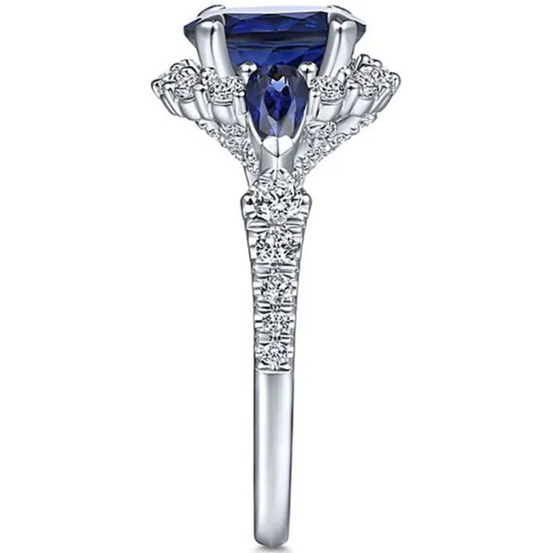 Fashionable and Exquisite 925 Standard Sterling Silver Blue Diamond Wedding Princess Ring Love Diamond Rng Size 5-11