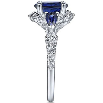 Fashionable and Exquisite 925 Standard Sterling Silver Blue Diamond Wedding Princess Ring Love Diamond Rng Size 5-11