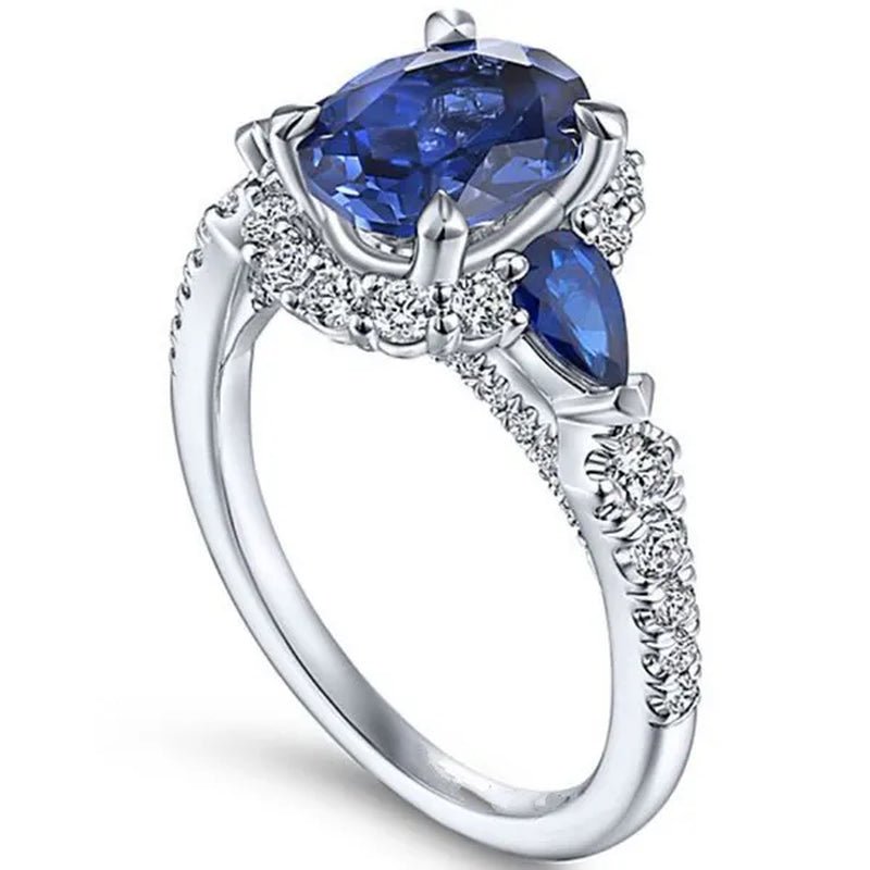 Fashionable and Exquisite 925 Standard Sterling Silver Blue Diamond Wedding Princess Ring Love Diamond Rng Size 5-11
