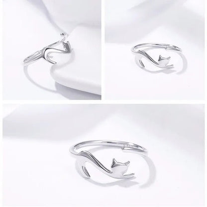 Fashionable Women'S Simple 925 Silver Plated Cat Adjustable Ring Anniversary Gift Jewelry Size 6-10 Arrow