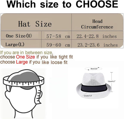 Summer Panama Straw Fedora Hats for Men Women Trilby Hat Foldable Roll up Short Brim Panama Beach Hat