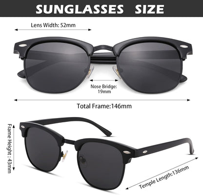 Semi-Rimless Polarized Sunglasses UV 400 Protection for Women Men