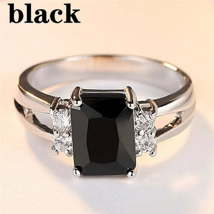 Women 925 Silver Plated Black Sapphire / Amethyst / Ruby Wedding Engagement Ring Size 6 7 8 9 10 (Choice Color and Size)