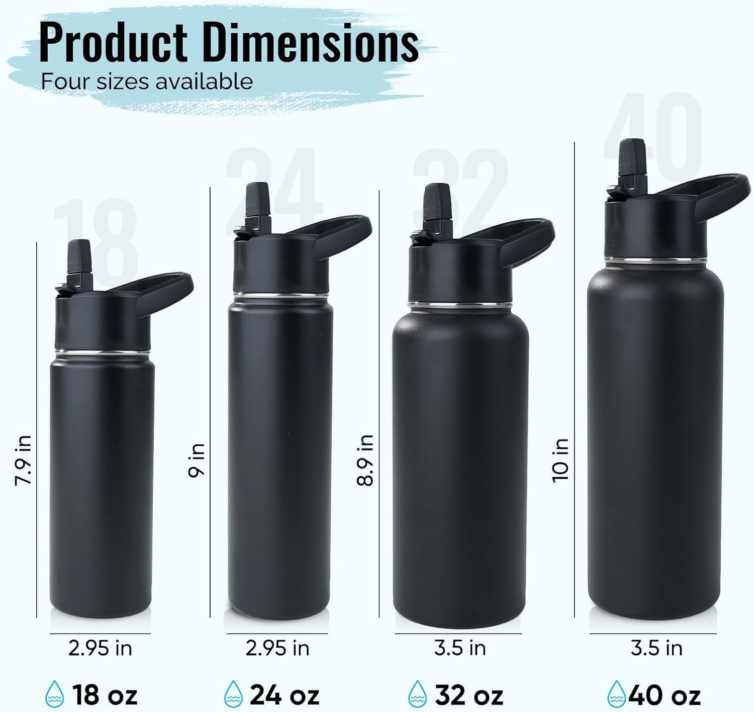 Stainless Steel Water Bottle with Straw & Wide Mouth Lid, Wide Rotating Handle, 24Oz Double Wall Vacuum Insulated Water Bottle Leak Proof, BPA Free, Keep Cold and Hot, 24Oz, Black - WORLD TIME VISITS