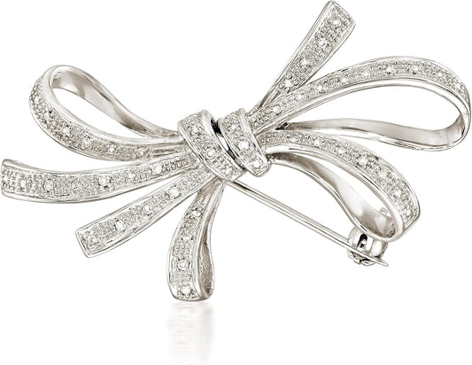 0.10 Ct. T.W. Diamond Ribbon Pin in Sterling Silver. - WORLD TIME VISITS