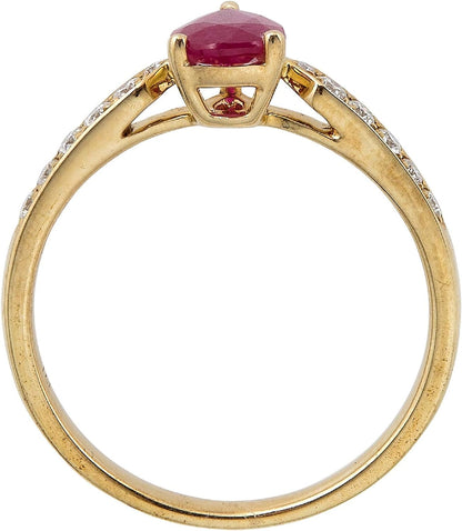 Gin and Grace 10K Yellow Gold Mozambique Band Style Genuine Ruby Ring with Diamonds for Women | Ethically, Authentically & Organically Sourced (Pear-Cut) Shaped Ruby Hand-Crafted Jewelry for Her | Ruby Ring for Women