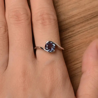 Natural Gemstone Rings for Women 925 Silver Solitaire Alexandrite Rings Bridal Proposal Engagement Ring Jewelry