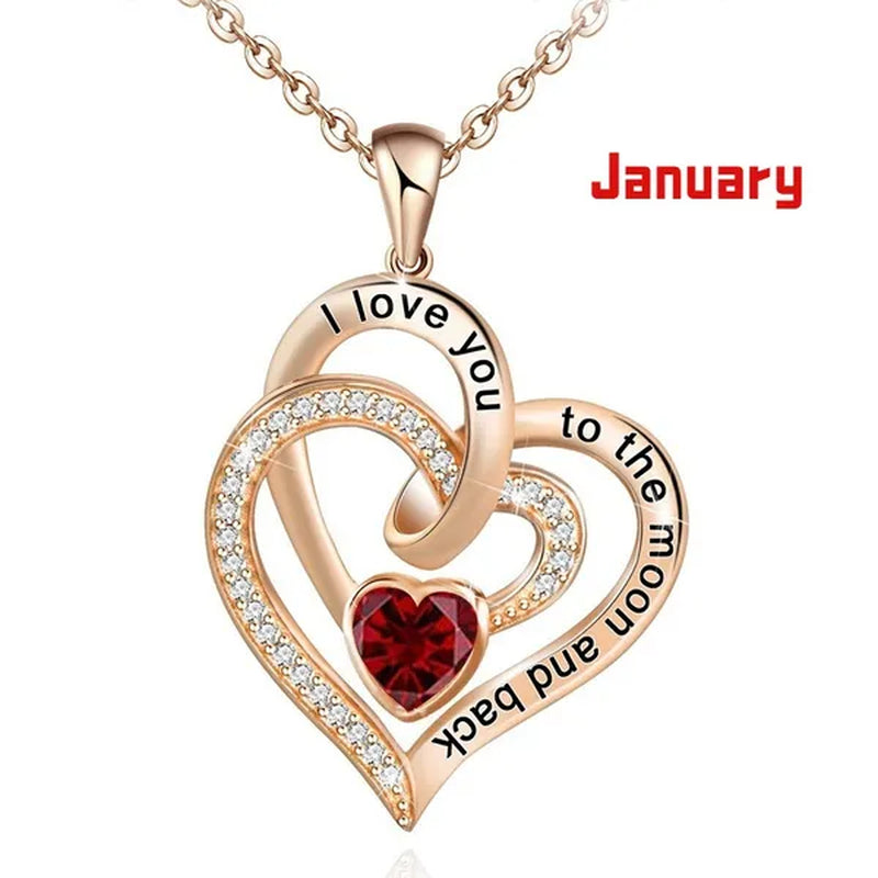 Ladies Heart-shaped Necklace Plated 925 Sterling Silver Birthday Jewelry I Love You Heart-shaped Diamond Necklace Birthday Gift for Girlfriend, Wife, Mother, Daughter, Grandmother