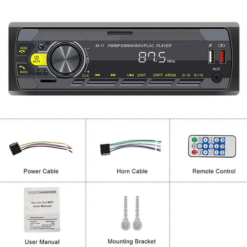 UNITOPSCI 12V 1DIN In-Dash Car Radio Stereo Autoradio Bluetooth Digital Audio Music Car Radio MP3 Player with Remote Control Bluetooth/Fm/Usb/Sd/Aux-In Colorful Lights
