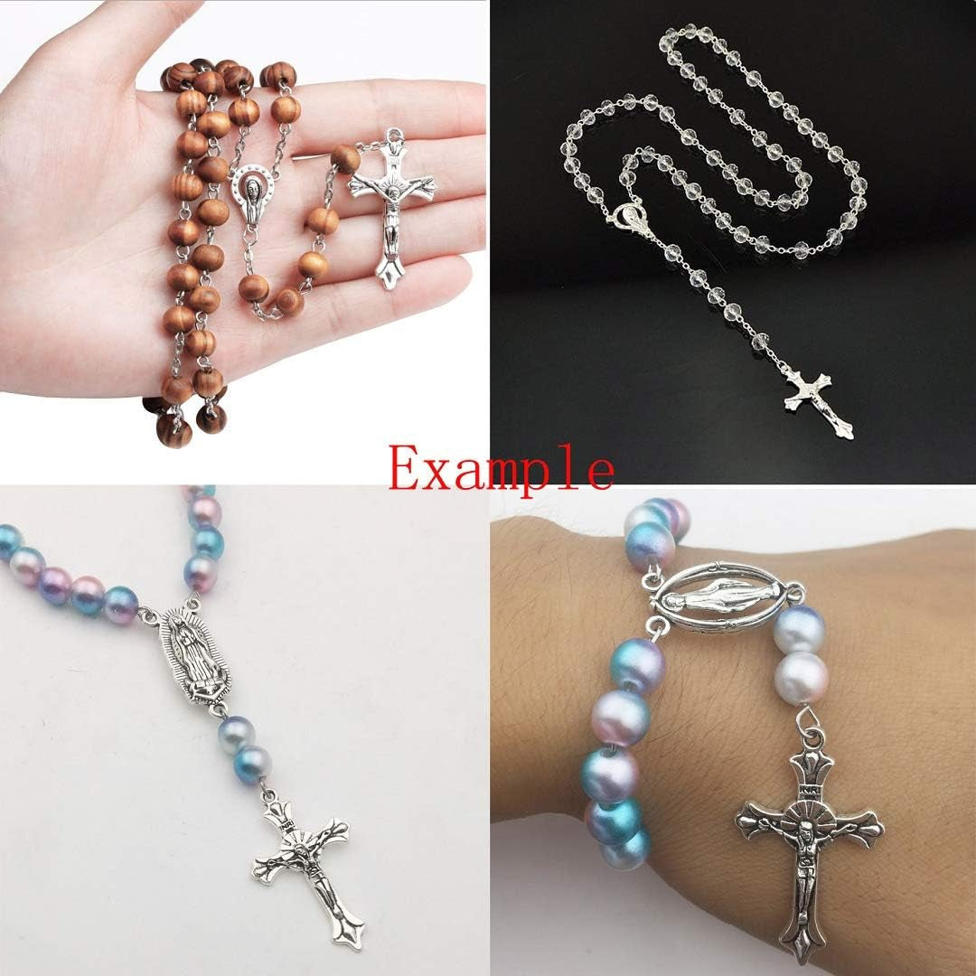 100G (60Pcs) Antique Silver Cross Jesus Maria Our Lady Miraculous Centerpiece Crucifix Medal Charms Pendants for Crafting, Jewelry Findings Making Accessory for DIY Rosary Necklace Bracelet (M154) - WORLD TIME VISITS