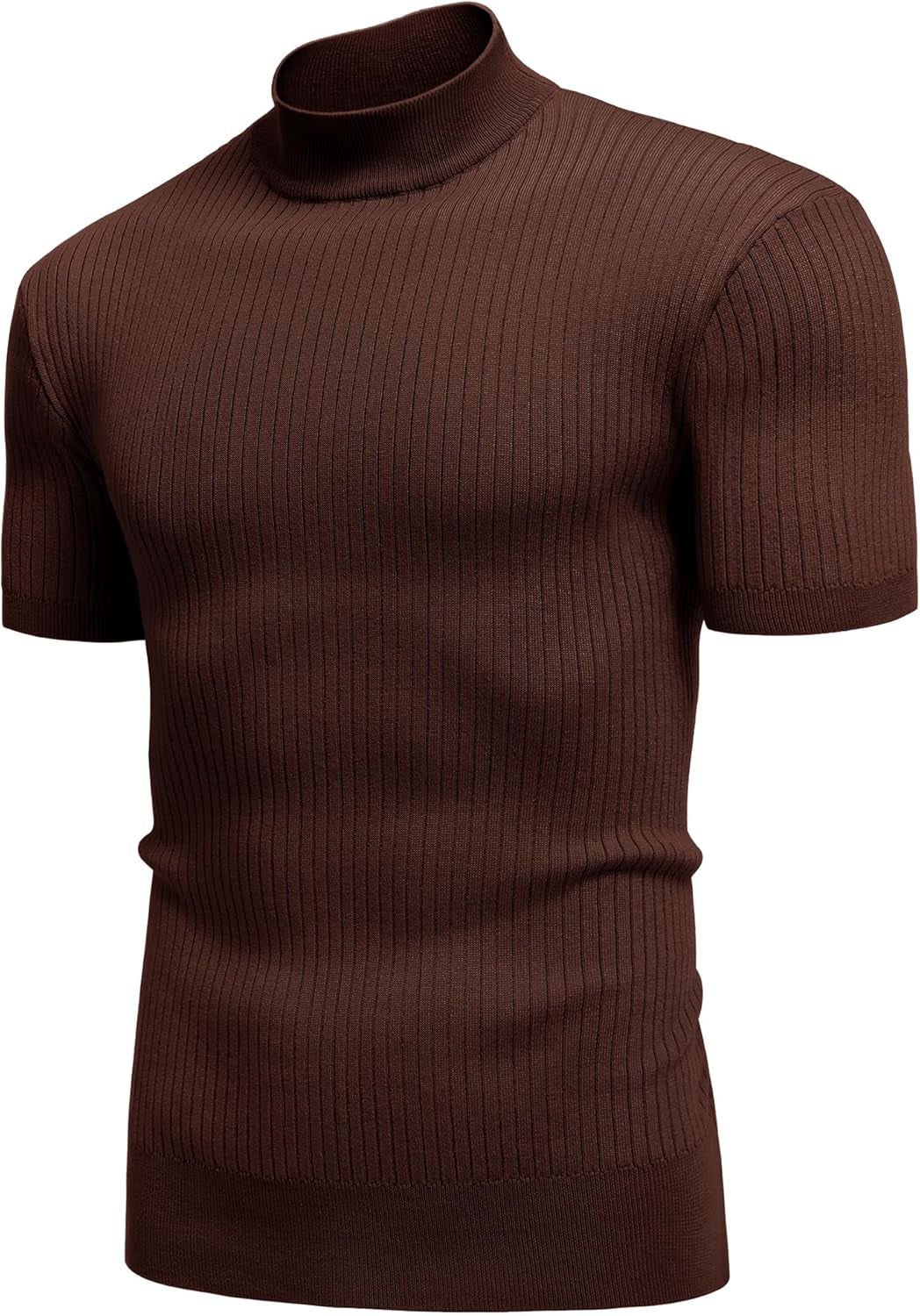 Men'S Mock Turtleneck Sweater Short Sleeve Casual Basic Tops Ribbed Knit Pullover Solid Tee