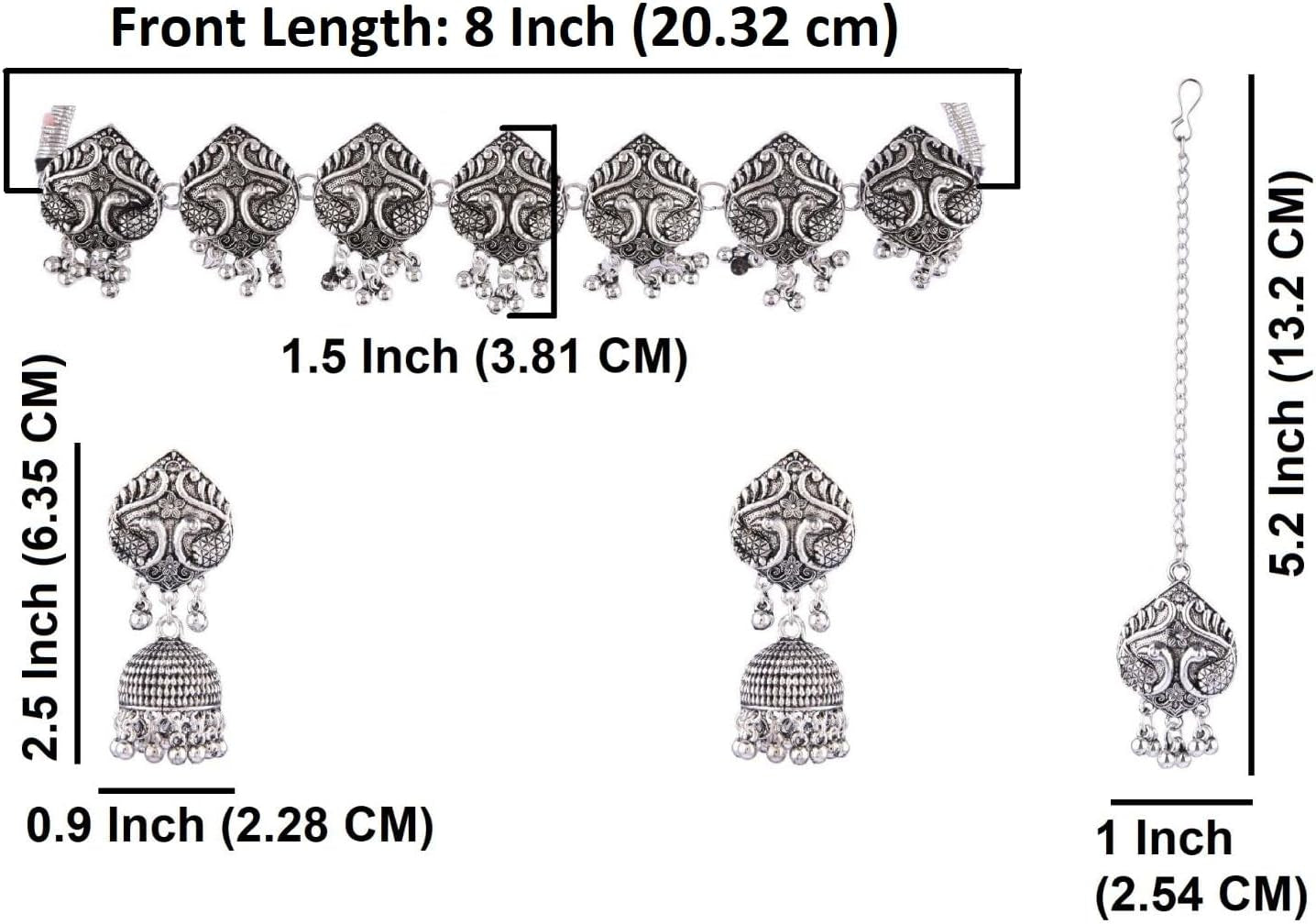 Boho Vintage Antique Ethnic Gypsy Tribal Indian Silver Oxidized Pendant Chain Statement Necklace Jewelry