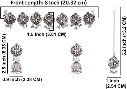 Boho Vintage Antique Ethnic Gypsy Tribal Indian Silver Oxidized Pendant Chain Statement Necklace Jewelry