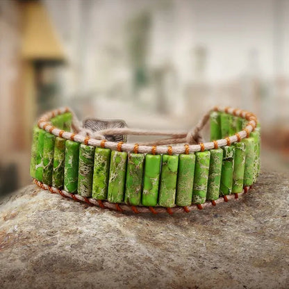 Bohemian Bracelet Tube Natural Emperor Stone Beaded Leather Wrap Chakra Bangles&Bracelets Couples Jewelry the Best Friend Gifts