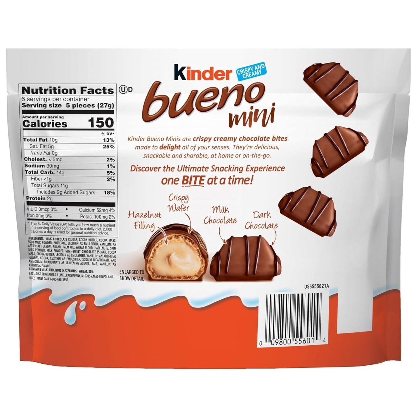 Mini, Milk Chocolate and Hazelnut Cream, Individually Wrapped Chocolate Bars, Share Size, 5.7 Oz