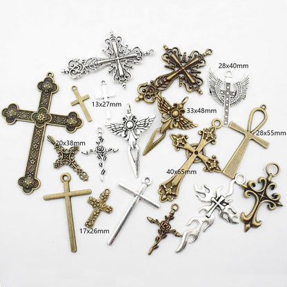 100G Big Cross Pendants Collection - Antique Bronze Silver Sword Holy Angel Jesus Peace Cross Crucifix Metal Charms for Jewelry Making DIY Findings (HM23) - WORLD TIME VISITS